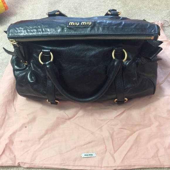 Miu Miu Black Vitello Lux Leather Bow - Picture 8 of 10